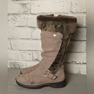 Denver Hayes Taupe Suede Faux Fur Winter Boots Women’s Size 7 Mid Calf Warm Zip